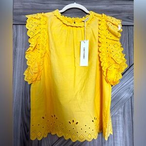 NWT Driftwood Eyelet Blouse in Yellow